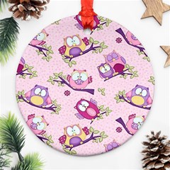 Owls Bird Animal Pattern Round Ornament (two Sides)