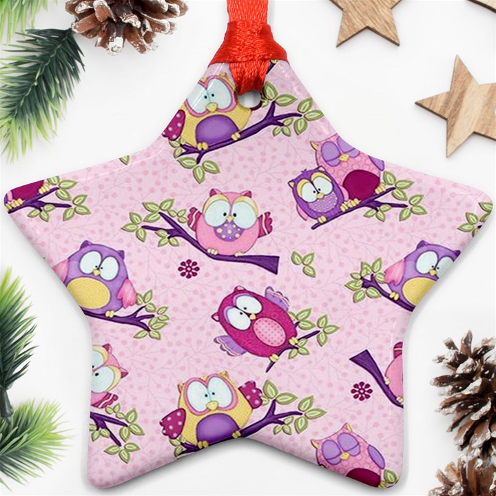 Owls Bird Animal Pattern Star Ornament (Two Sides)