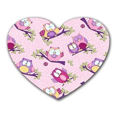 Owls Bird Animal Pattern Heart Mousepad by Loisa77