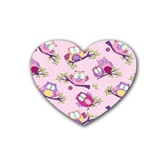 Owls Bird Animal Pattern Rubber Heart Coaster (4 Pack) by Loisa77