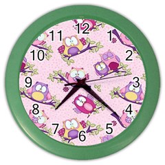 Owls Bird Animal Pattern Color Wall Clock by Loisa77