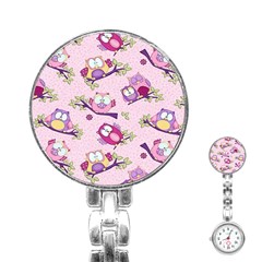 Owls Bird Animal Pattern Stainless Steel Nurses Watch by Loisa77