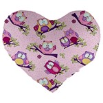 Owls Bird Animal Pattern Large 19  Premium Flano Heart Shape Cushions Front