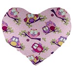 Owls Bird Animal Pattern Large 19  Premium Flano Heart Shape Cushions Back