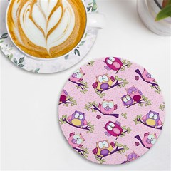 Owls Bird Animal Pattern Uv Print Round Tile Coaster by Loisa77