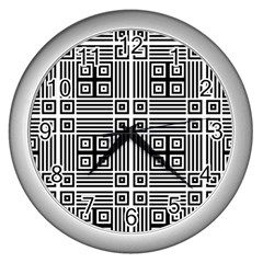 Squares Inside Background Checkered Contemporary Effect Electronic Futuristic Graphic Illusion Modern Wall Clock (silver) by Loisa77