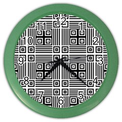 Squares Inside Background Checkered Contemporary Effect Electronic Futuristic Graphic Illusion Modern Color Wall Clock by Loisa77