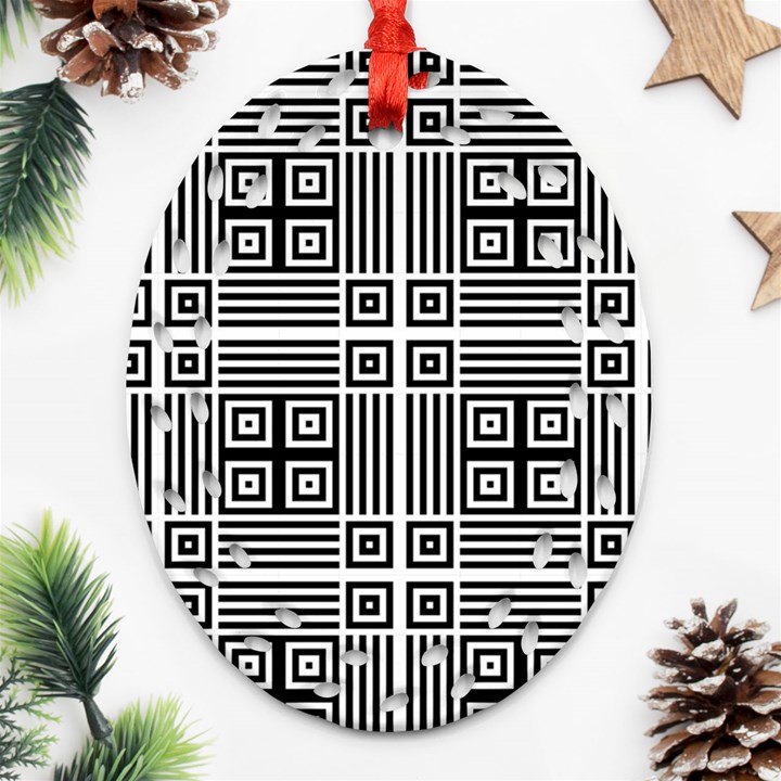 Squares Inside Background Checkered Contemporary Effect Electronic Futuristic Graphic Illusion Modern Oval Filigree Ornament (Two Sides)