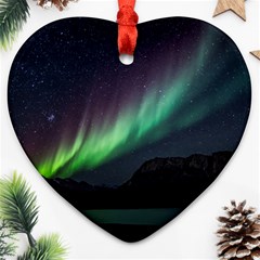 Aurora Borealis Beautiful Northern Lights Nature Heart Ornament (two Sides)