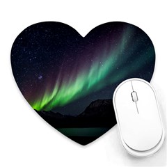 Aurora Borealis Beautiful Northern Lights Nature Heart Mousepad by Loisa77