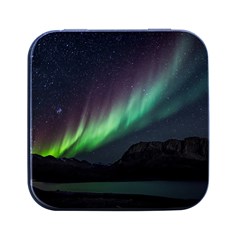 Aurora Borealis Beautiful Northern Lights Nature Square Metal Box (black) by Loisa77