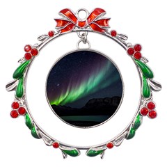 Aurora Borealis Beautiful Northern Lights Nature Metal X mas Wreath Ribbon Ornament by Loisa77