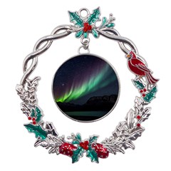 Aurora Borealis Beautiful Northern Lights Nature Metal X mas Wreath Holly Leaf Ornament by Loisa77