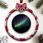 Aurora Borealis Beautiful Northern Lights Nature Metal Red Ribbon Round Ornament Front