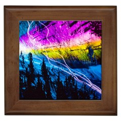 Night Skiing Colored Dead Grateful Lights Mountain Framed Tile by Loisa77