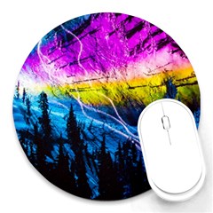 Night Skiing Colored Dead Grateful Lights Mountain Round Mousepad by Loisa77