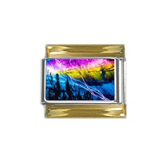 Night Skiing Colored Dead Grateful Lights Mountain Gold Trim Italian Charm (9mm) by Loisa77