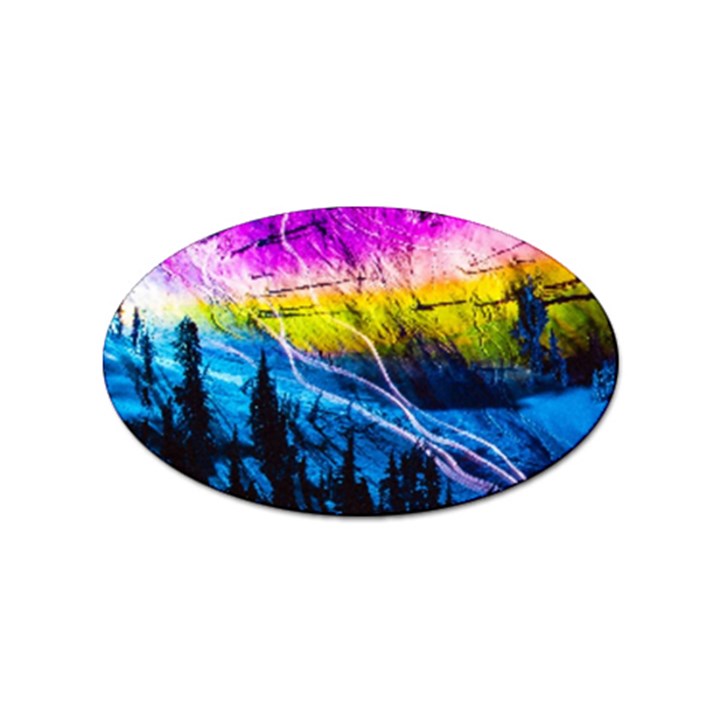 Night Skiing Colored Dead Grateful Lights Mountain Sticker (Oval)