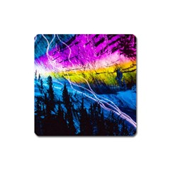 Night Skiing Colored Dead Grateful Lights Mountain Square Magnet by Loisa77