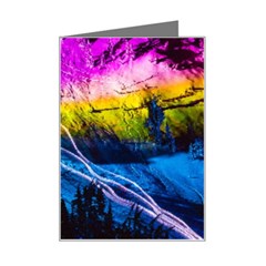 Night Skiing Colored Dead Grateful Lights Mountain Mini Greeting Card by Loisa77