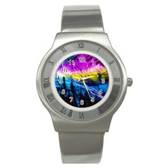 Night Skiing Colored Dead Grateful Lights Mountain Stainless Steel Watch by Loisa77