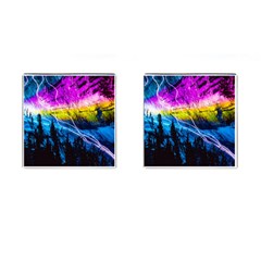 Night Skiing Colored Dead Grateful Lights Mountain Cufflinks (square)