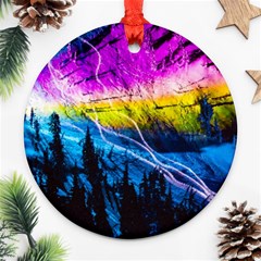 Night Skiing Colored Dead Grateful Lights Mountain Round Ornament (two Sides)