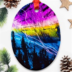 Night Skiing Colored Dead Grateful Lights Mountain Oval Ornament (two Sides)