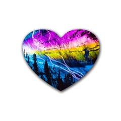 Night Skiing Colored Dead Grateful Lights Mountain Rubber Heart Coaster (4 Pack) by Loisa77