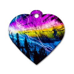 Night Skiing Colored Dead Grateful Lights Mountain Dog Tag Heart (one Side) by Loisa77