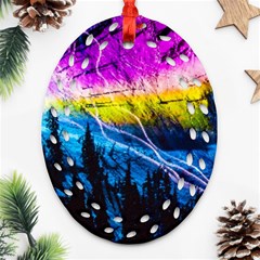 Night Skiing Colored Dead Grateful Lights Mountain Ornament (oval Filigree)