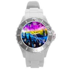 Night Skiing Colored Dead Grateful Lights Mountain Round Plastic Sport Watch (l) by Loisa77