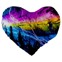 Night Skiing Colored Dead Grateful Lights Mountain Large 19  Premium Heart Shape Cushions by Loisa77