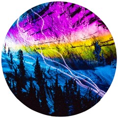 Night Skiing Colored Dead Grateful Lights Mountain Wooden Puzzle Round by Loisa77