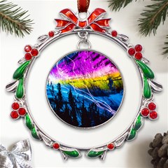 Night Skiing Colored Dead Grateful Lights Mountain Metal X mas Wreath Ribbon Ornament