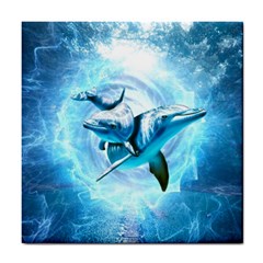 Dolphin Blue Fantasy Tile Coaster