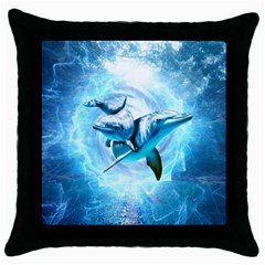 Dolphin Blue Fantasy Throw Pillow Case (black) by Loisa77