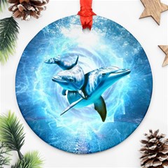 Dolphin Blue Fantasy Round Ornament (two Sides)