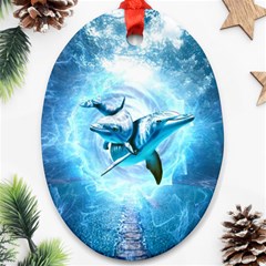 Dolphin Blue Fantasy Oval Ornament (two Sides)