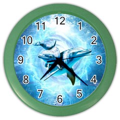 Dolphin Blue Fantasy Color Wall Clock by Loisa77