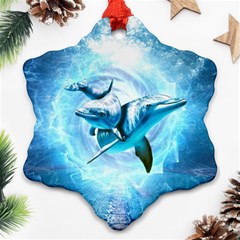 Dolphin Blue Fantasy Snowflake Ornament (two Sides)