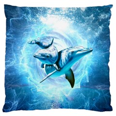 Dolphin Blue Fantasy Standard Premium Plush Fleece Cushion Case (one Side) by Loisa77