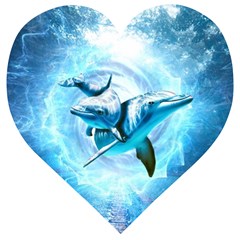 Dolphin Blue Fantasy Wooden Puzzle Heart by Loisa77