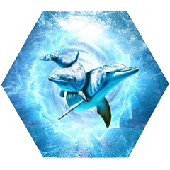 Dolphin Blue Fantasy Wooden Puzzle Hexagon by Loisa77