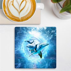 Dolphin Blue Fantasy Uv Print Square Tile Coaster  by Loisa77