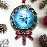 Dolphin Blue Fantasy Metal X Mas Lollipop with Crystal Ornament Front