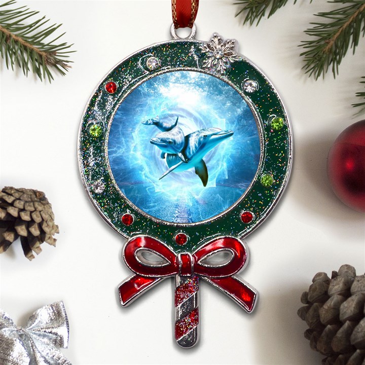 Dolphin Blue Fantasy Metal X Mas Lollipop with Crystal Ornament