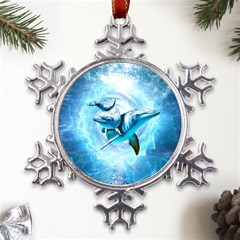 Dolphin Blue Fantasy Metal Large Snowflake Ornament by Loisa77