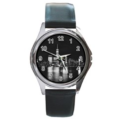 Nyc New York Skyline City Buildings Round Metal Watch by Loisa77