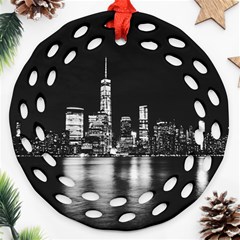 Nyc New York Skyline City Buildings Round Filigree Ornament (two Sides) by Loisa77